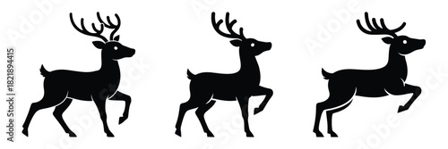 black silhouette reindeer surprise hop on a white background graphic design