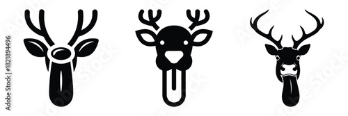 black silhouette reindeer tongue out on a white background graphic design