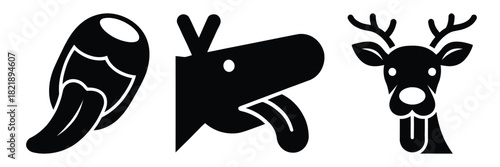 black silhouette reindeer tongue wiggle on a white background graphic design