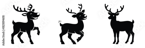 black silhouette reindeer wiggle grin on a white background graphic design
