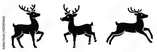 black silhouette reindeer wiggle hop on a white background graphic design