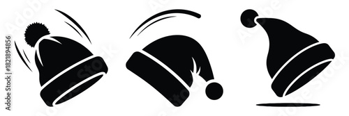 black silhouette santa beanie flip on a white background graphic design