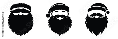 black silhouette santa beard fluff on a white background graphic design