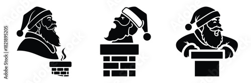 black silhouette santa chimney yell on a white background graphic design