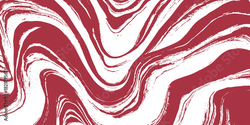 Abstract red and white flowing organic brush stroke swirl pattern