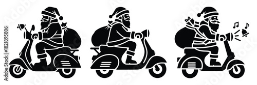 black silhouette santa jingle scoot on a white background graphic design