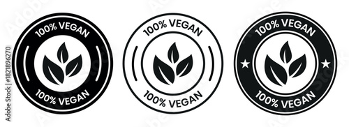 Vegan food icon set badge sign. Bio, Ecology, Organic logos and badges, label, tag. Green leaf on white background. Vector illustration. Vegan food logo, label, sign, badge, symbol, banner.