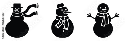 black silhouette snowman twisted scarf on a white background graphic design