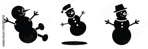 black silhouette snowman wiggle roll on a white background graphic design