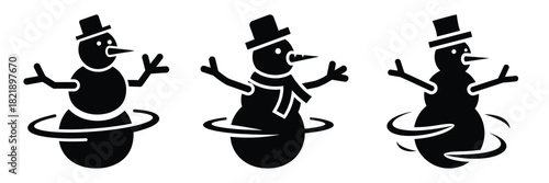 black silhouette snowman twirl silhouette on a white background graphic design