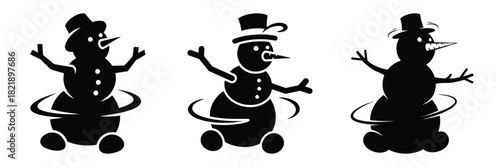 black silhouette snowman wiggle twirl on a white background graphic design