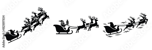 black silhouette santa sleigh shake on a white background graphic design