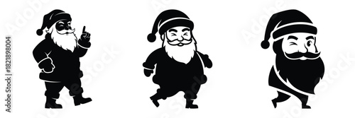 black silhouette santa wink step on a white background graphic design