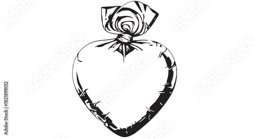 Minimalist sketch of a heart shaped candy with twisted wrapper.
