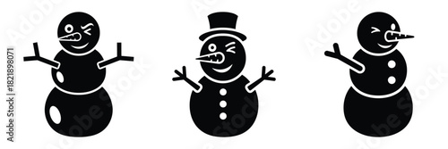 black silhouette snowman big wink on a white background graphic design