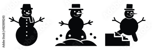 black silhouette snowman crunch step on a white background graphic design