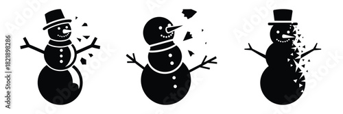 black silhouette snowman falling apart on a white background graphic design