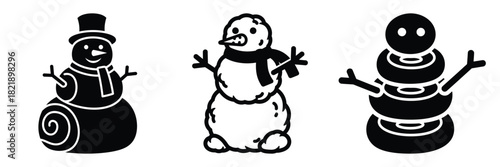 black silhouette snowman fluffy roll on a white background graphic design