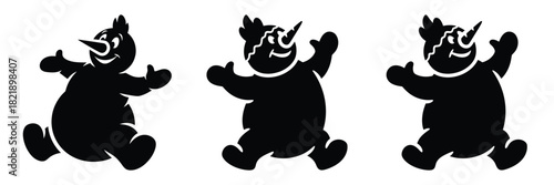 black silhouette snowman frosty stumble on a white background graphic design