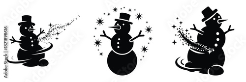 black silhouette snowman glitter spin on a white background graphic design