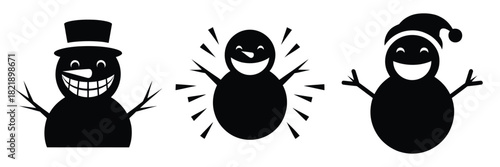 black silhouette snowman grin burst on a white background graphic design