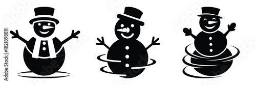 black silhouette snowman happy spin on a white background graphic design