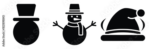 black silhouette snowman hat lift on a white background graphic design