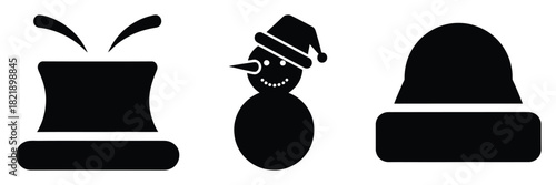 black silhouette snowman hat flip on a white background graphic design