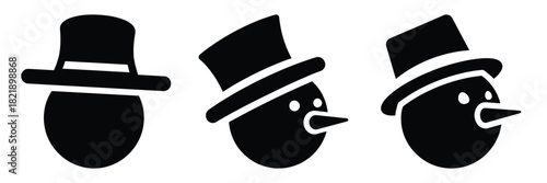 black silhouette snowman hat tilt on a white background graphic design