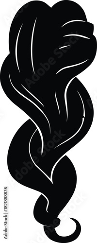 Stylized black silhouette of flowing, wavy lines resembling long hair or abstract smoke, a clean graphic element on transparent background. isolated on transparent background, Vector