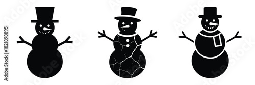 black silhouette snowman ice crackle on a white background graphic design