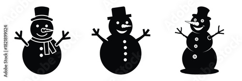 black silhouette snowman jolly glow on a white background graphic design