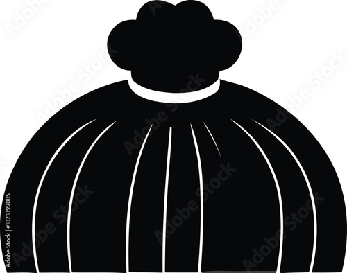 Black silhouette icon of a classic chef hat and professional uniform top, representing culinary arts, cooking, and restaurant business isolated on transparent background, Vector