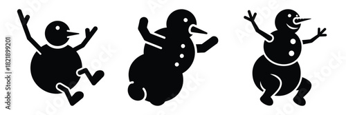 black silhouette snowman jumpy drop on a white background graphic design