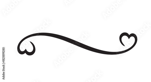 Elegant decorative swoosh line with heart endpoints for graphic design.