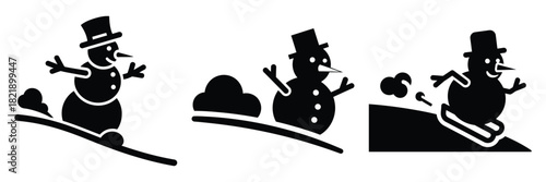 black silhouette snowman slide puff on a white background graphic design