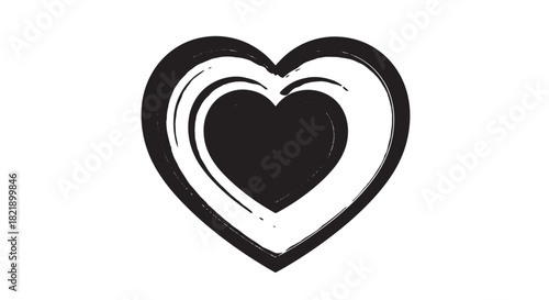 Stylized black and white heart icon design for love and romance themes.