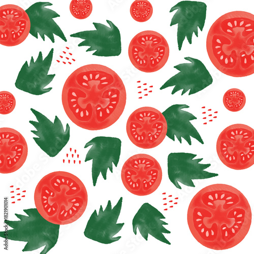 seamless pattern with tomato and leaves