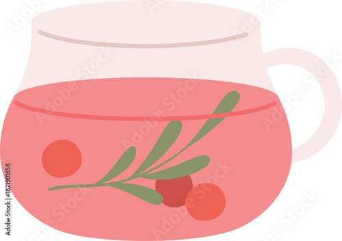 A glass of pink liquid with a leaf on top