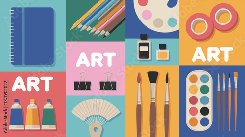 Art Supplies and Word Art in a Grid Layout notebook