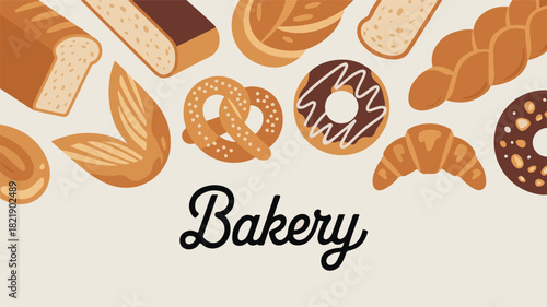 Assortment of Baked Goods and Bakery Text bread loaf