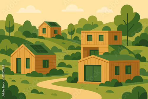 Materials sustainable illustration modular typography no homes vector numbers marks icon landscape