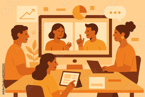 No icon vector composition collaboration cohesive numbers workspace text geometric speech virtual