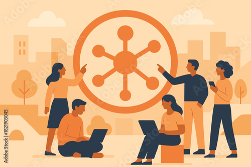 Bubbles labels no people community letters driven cohesive icon tech vector numbers