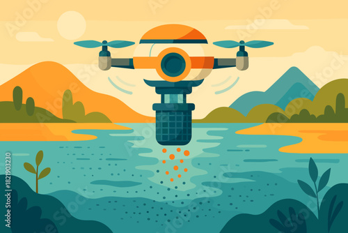 Numbers above emojis illustration purification icon drone water letters vector design no