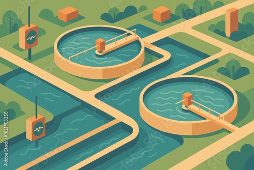 Geometric sensors style smart water eco cohesive vector icon warm no modern