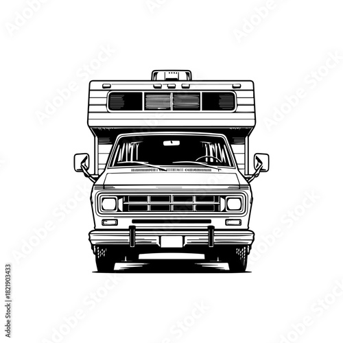 Classic camper van design showcases front view with distinct features and charm