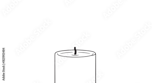 Minimalist candle with soft flame atop a simple cylindrical holder against a white background.