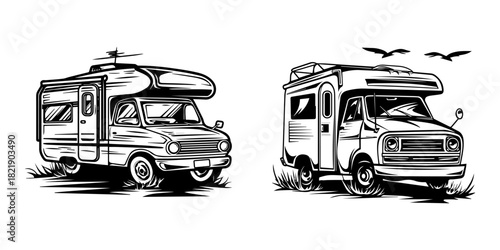 Classic camper vans side by side, showcasing distinct designs and styles, perfect for adventure