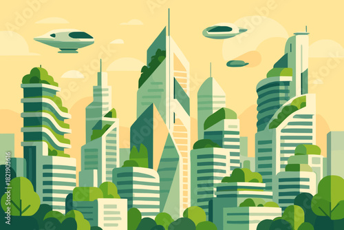 City eco no letters futuristic flying speech icon labels typography terraces vector